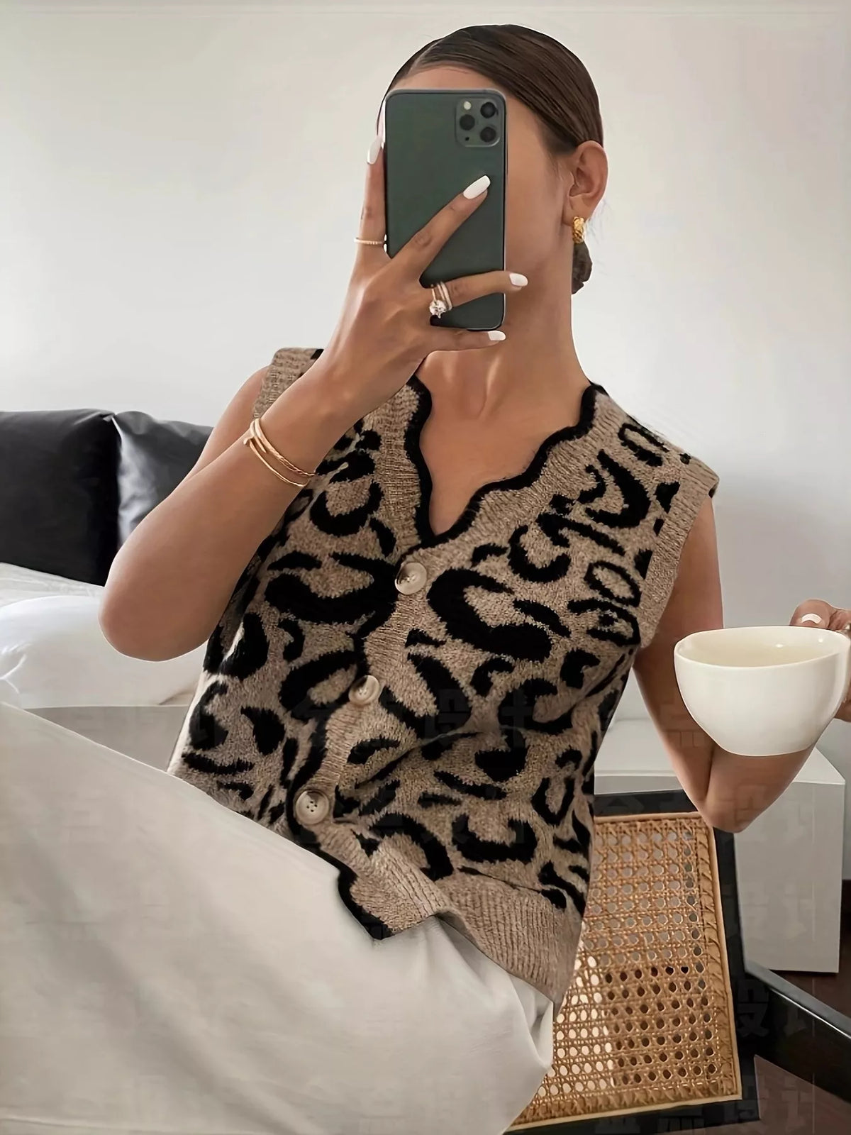 Wild Edge Leopard Scallop Sweater Vest - Plus Size