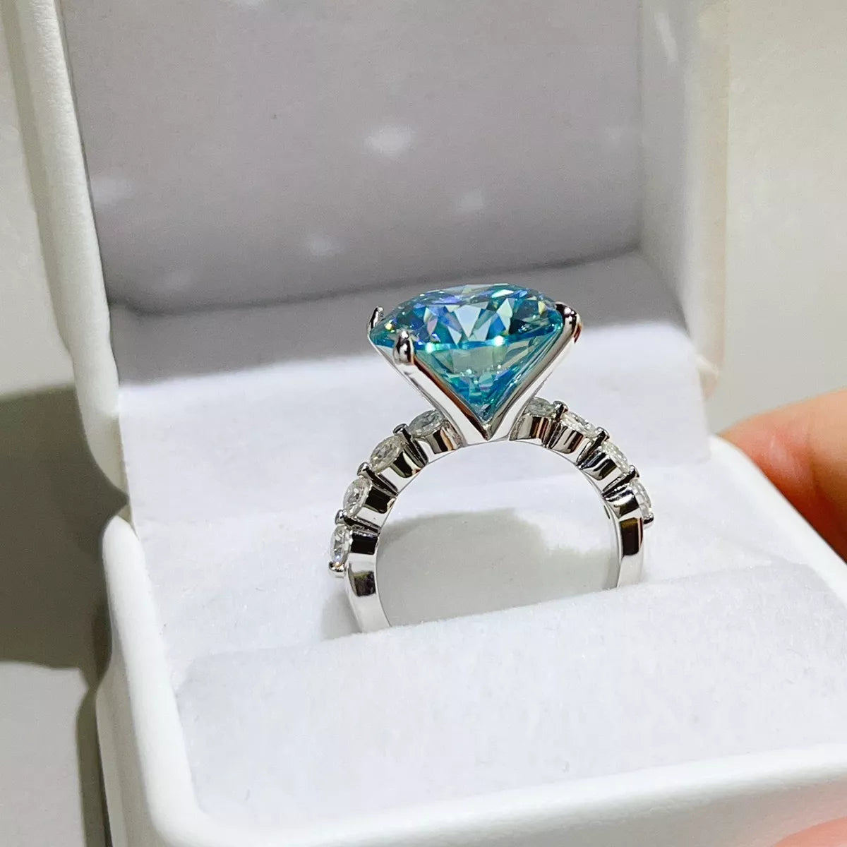 House Of Finesse Azure Crown 10 Carat Moissanite Ring in pastel blue