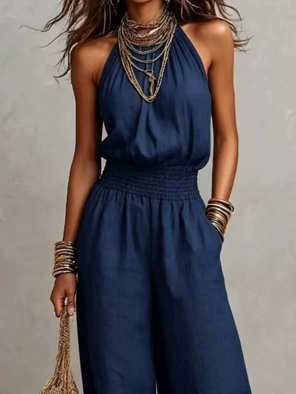Modern Finesse Lena Halter Neck Wide-Leg Jumpsuit