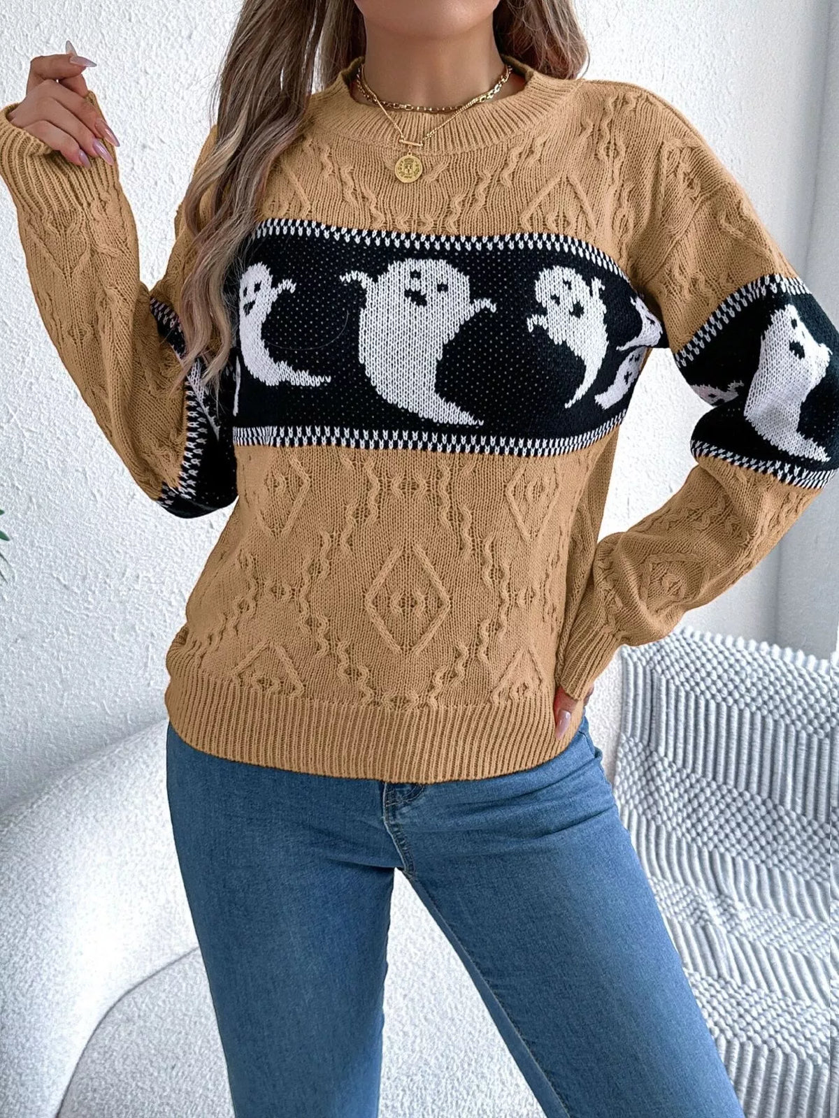 Modern Finesse Ghost Cable-Knit Sweater product image