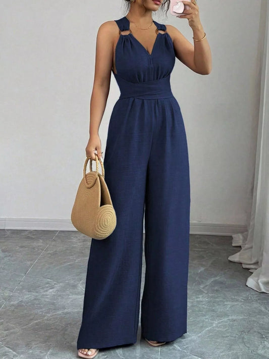HOF Noelle Sleeveless V-Neck Wide-Leg Jumpsuit with O-Ring Detail
