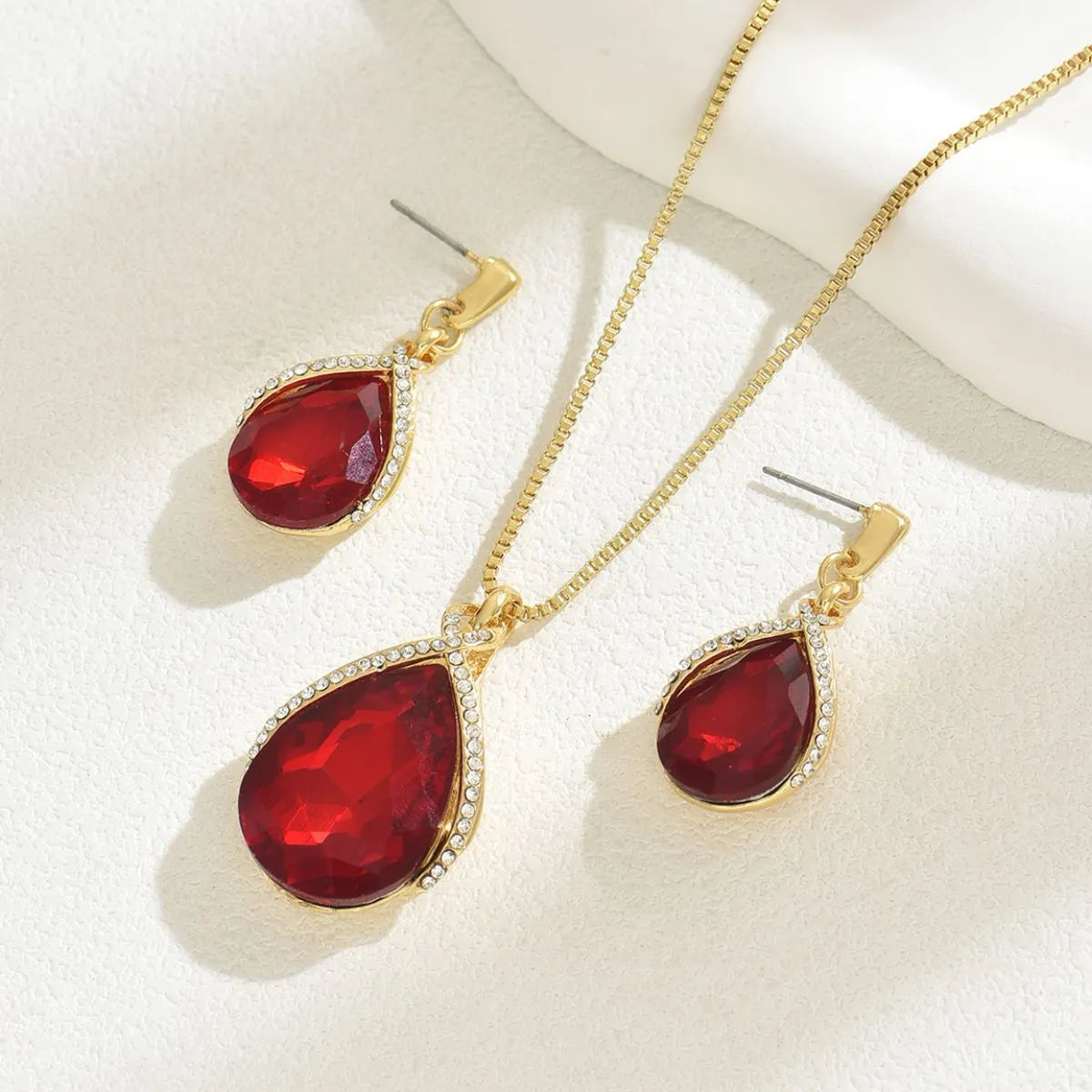 HOF Lyra 18K Gold-Plated Rhinestone Teardrop Necklace and Earrings Jewelry Set