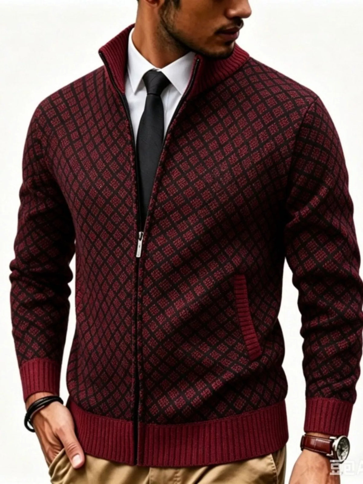 Modern Finesse Geo Line Full-Zip Cardigan - Men's Plus Size