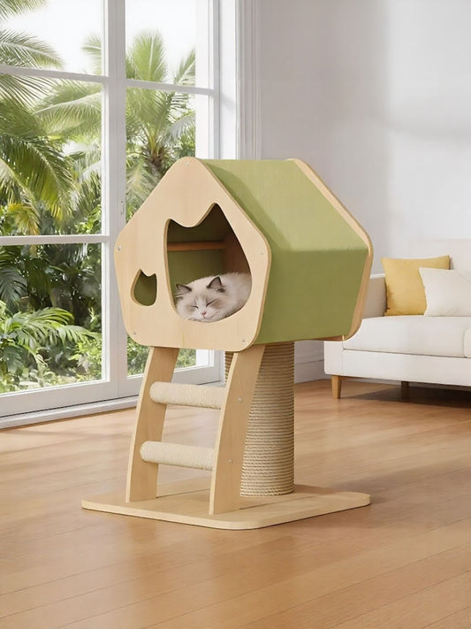 HOF Arden Modern Wooden Cat Condo with Scratching Post