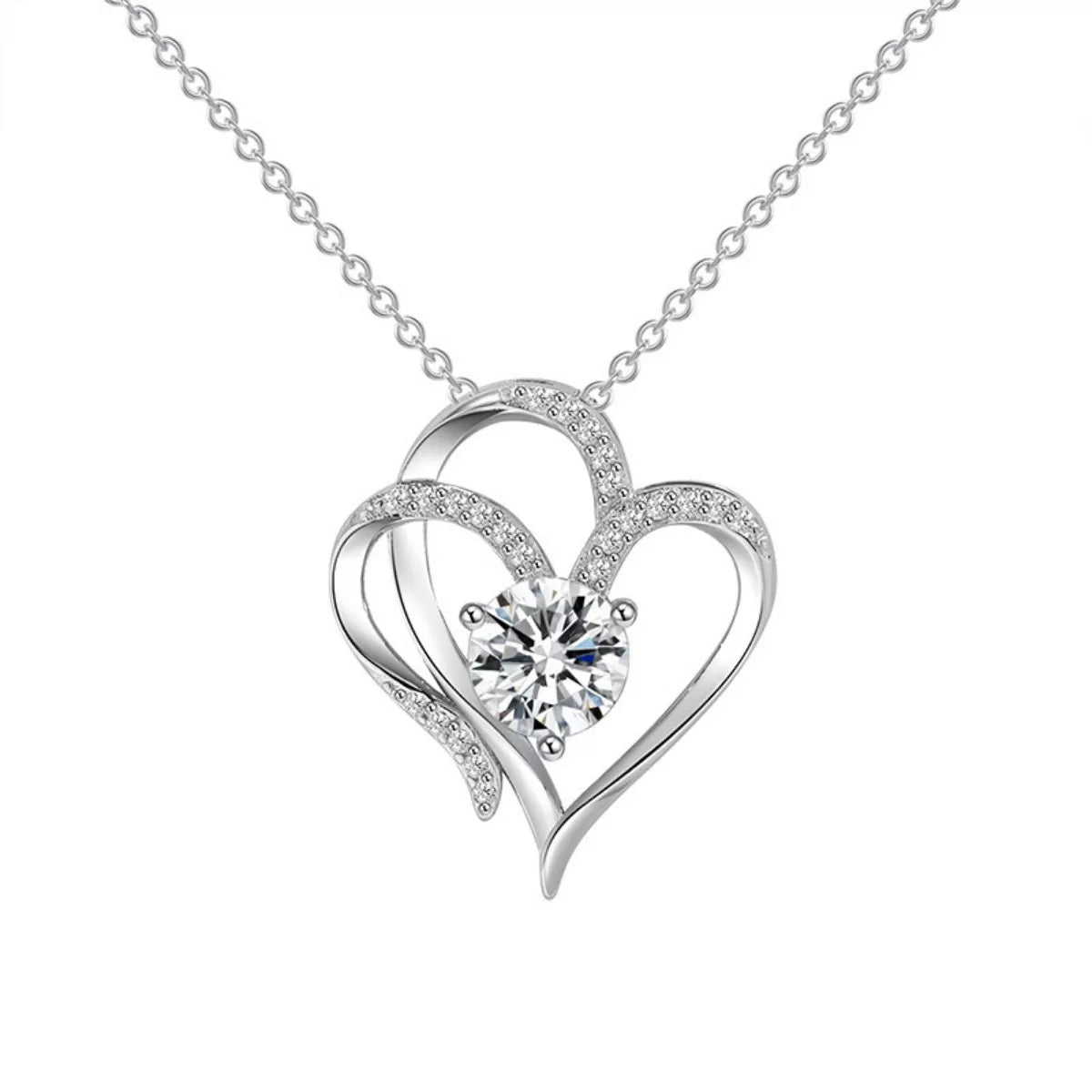 HOF Amara 925 Sterling Silver Zircon Heart Necklace