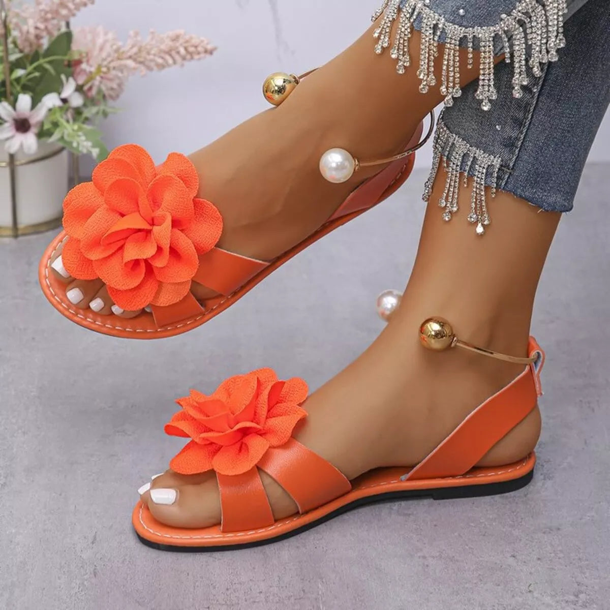 Modern Finesse Elara Flower Open-Toe Sandals