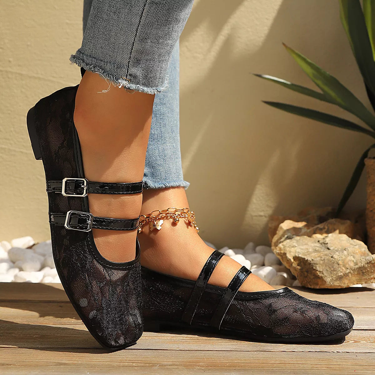 Modern Finesse Liora Square-Toe Lace Slip-Ons