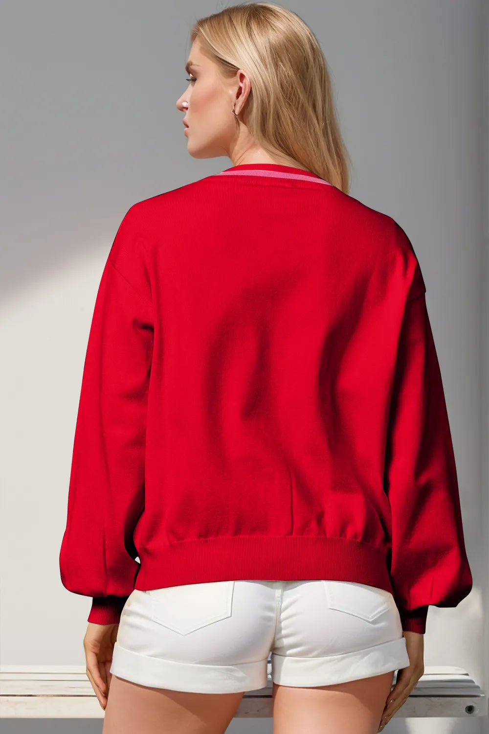 Modern Finesse Nutcracker Sequin Bow Cardigan by Double Take