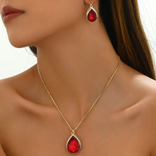 HOF Lyra 18K Gold-Plated Rhinestone Teardrop Necklace and Earrings Jewelry Set