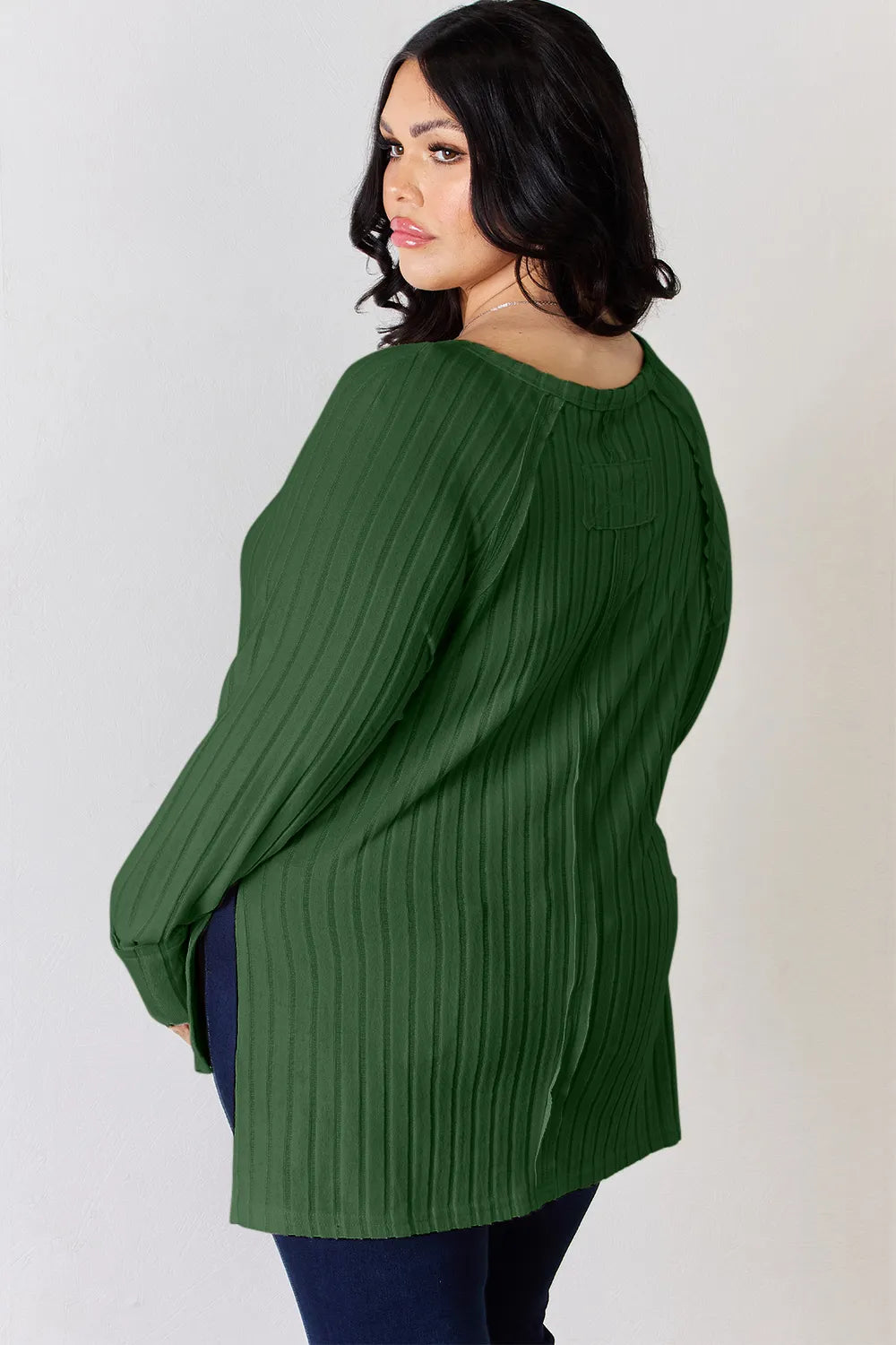 Basic Bae Sienna Ribbed Round Neck Slit T-Shirt
