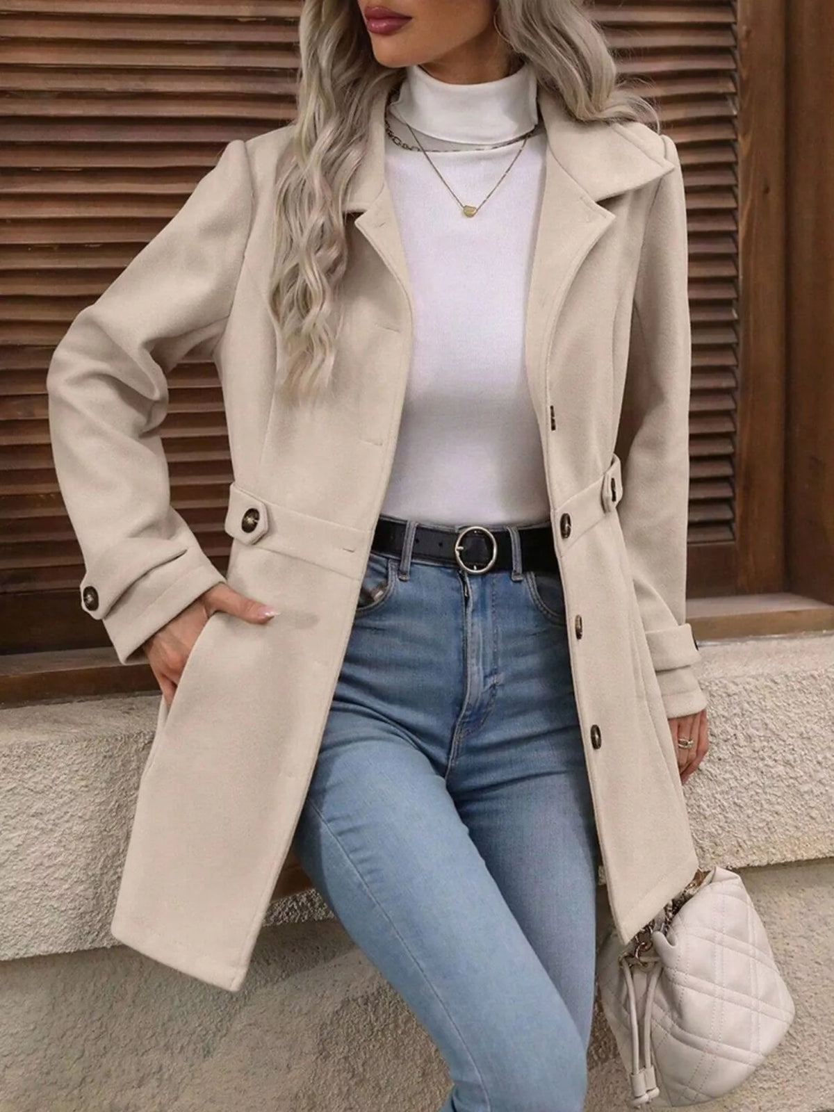Modern Finesse Amara Single-Breasted Long Sleeve Coat