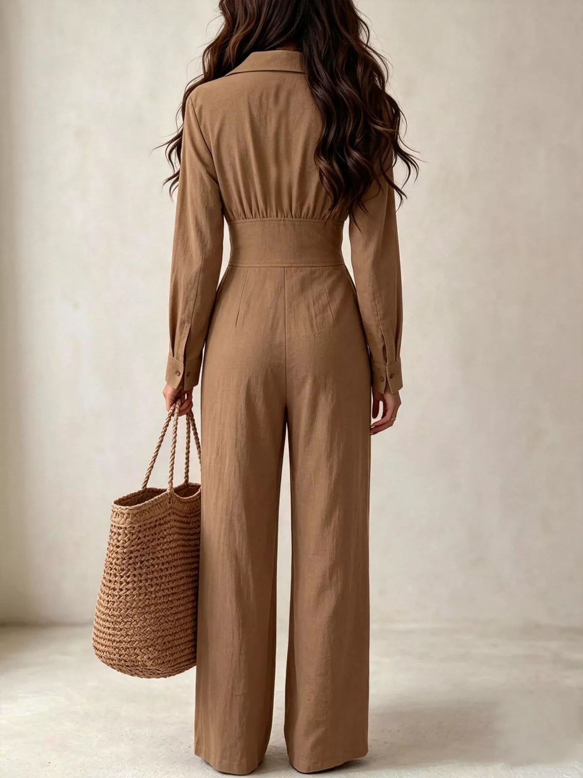 Modern Finesse Arden Lapel Collar Button Front Wide-Leg Jumpsuit