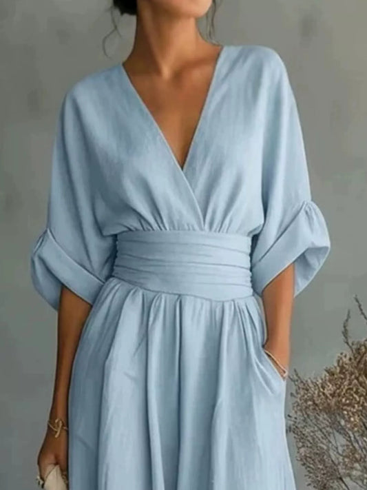 Modern Finesse Sienna Half Sleeve Wide-Leg Jumpsuit — Extended Sizes