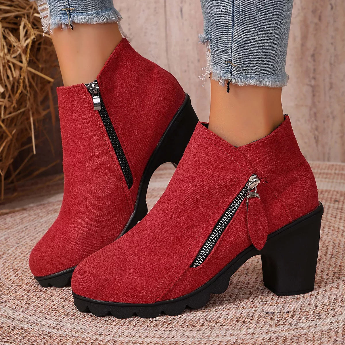 Modern Finesse Hazel Round-Toe Block Heels Boots