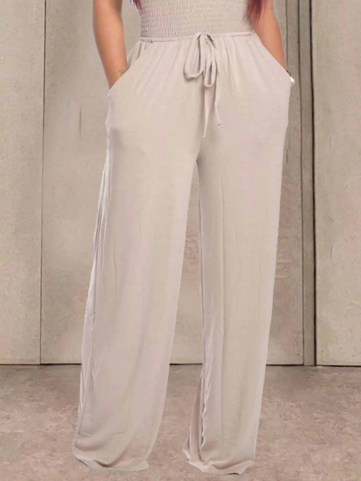 Modern Finesse Quinn Strapless Smocked Wide-Leg Jumpsuit