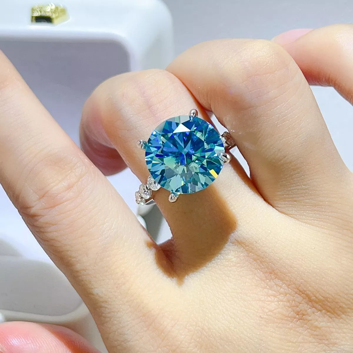 House Of Finesse Azure Crown 10 Carat Moissanite Ring in pastel blue