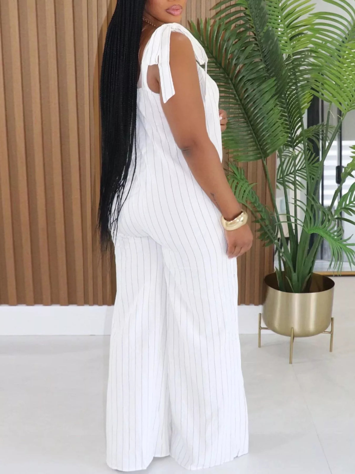 Modern Finesse Delphi Striped Tie-Shoulder Wide-Leg Jumpsuit