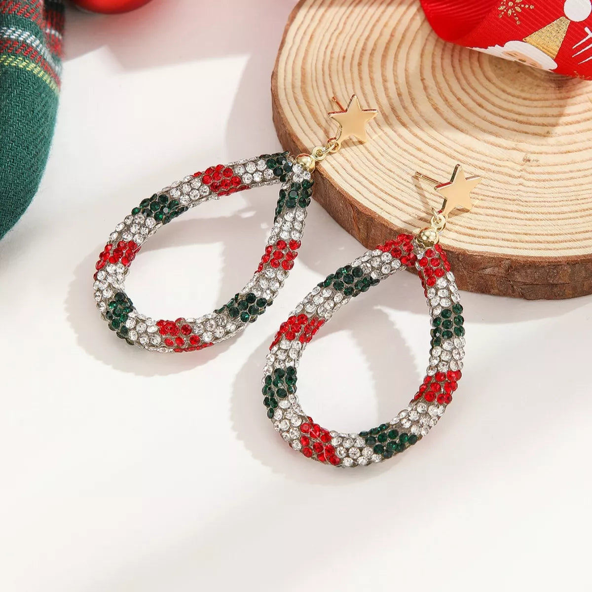 HOF Flora Christmas Rhinestone Teardrop Earrings