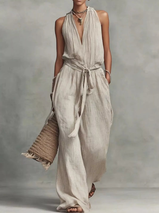 Modern Finesse Isla Sleeveless Wide-Leg Jumpsuit with Tie-Waist