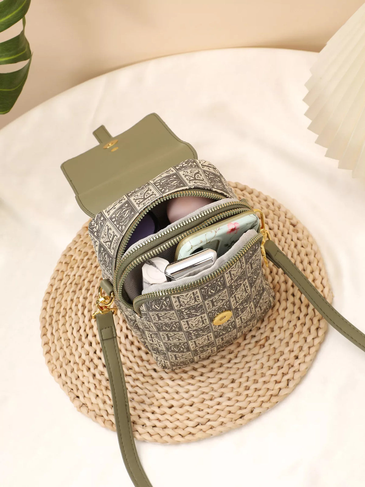 Modern Finesse Matcha Print PU Leather Crossbody Bag