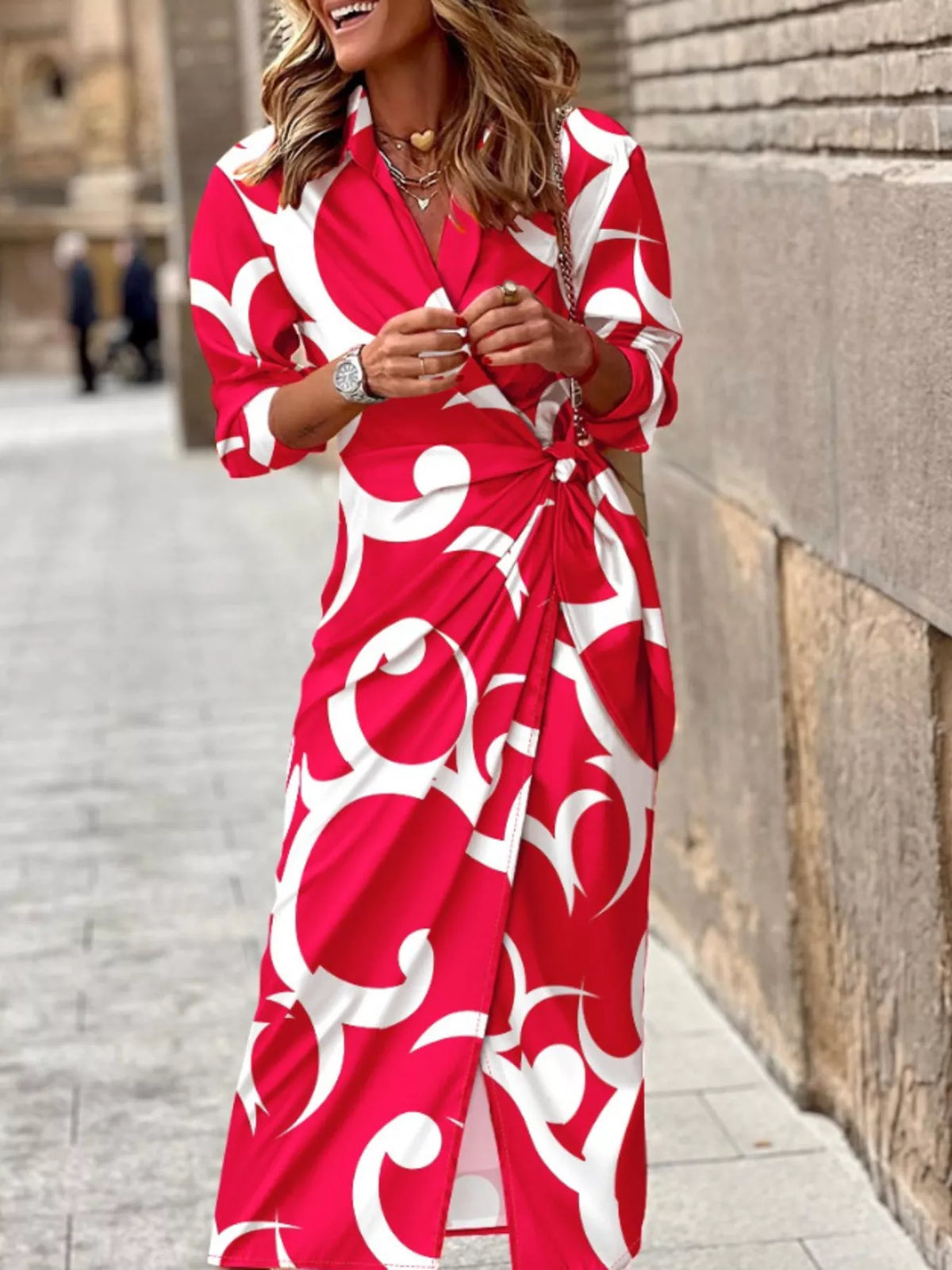 Modern Finesse Arden Printed Collared Neck Shirt Dress