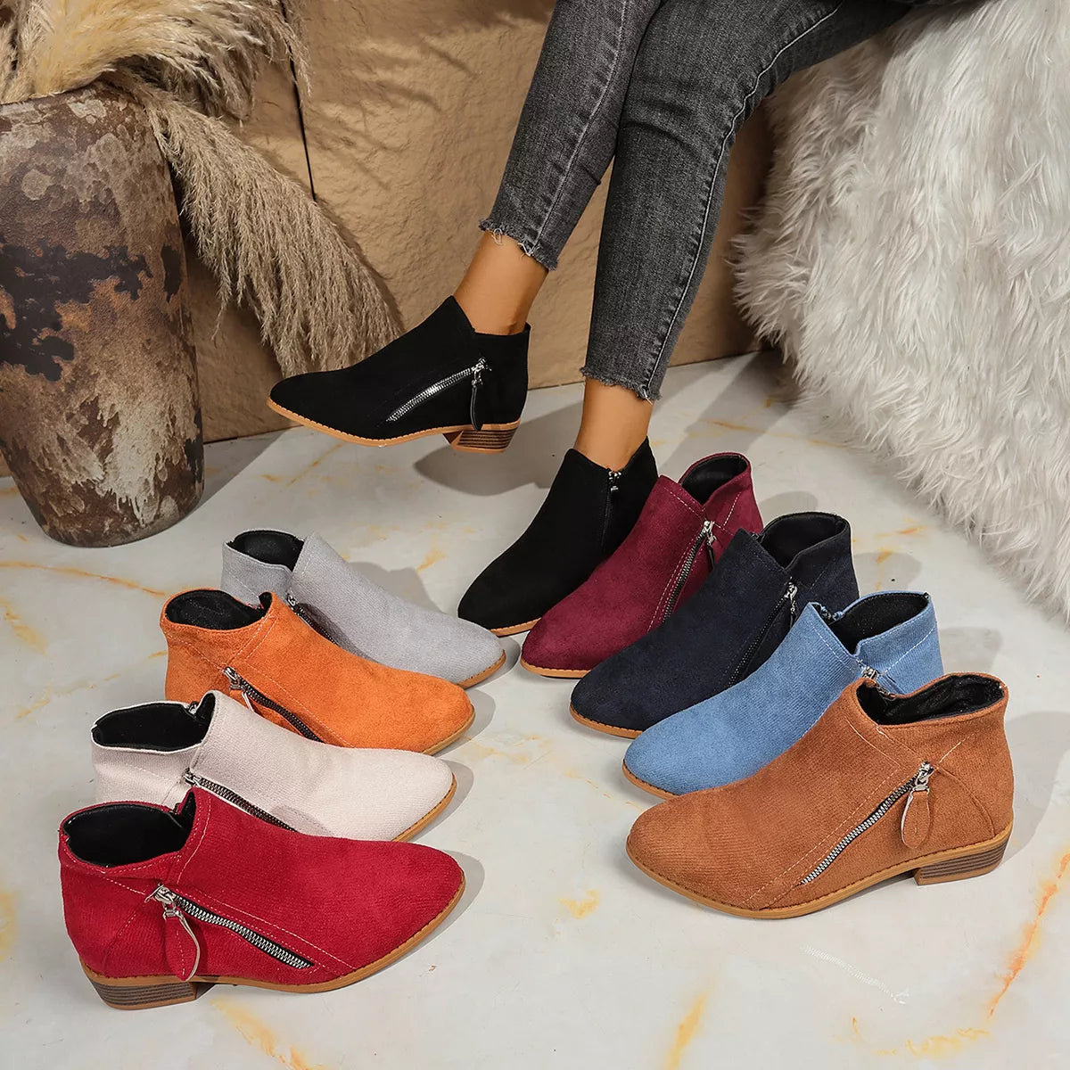 Modern Finesse Gallery Suede Point-Toe Low-Heel Boots - product view 1