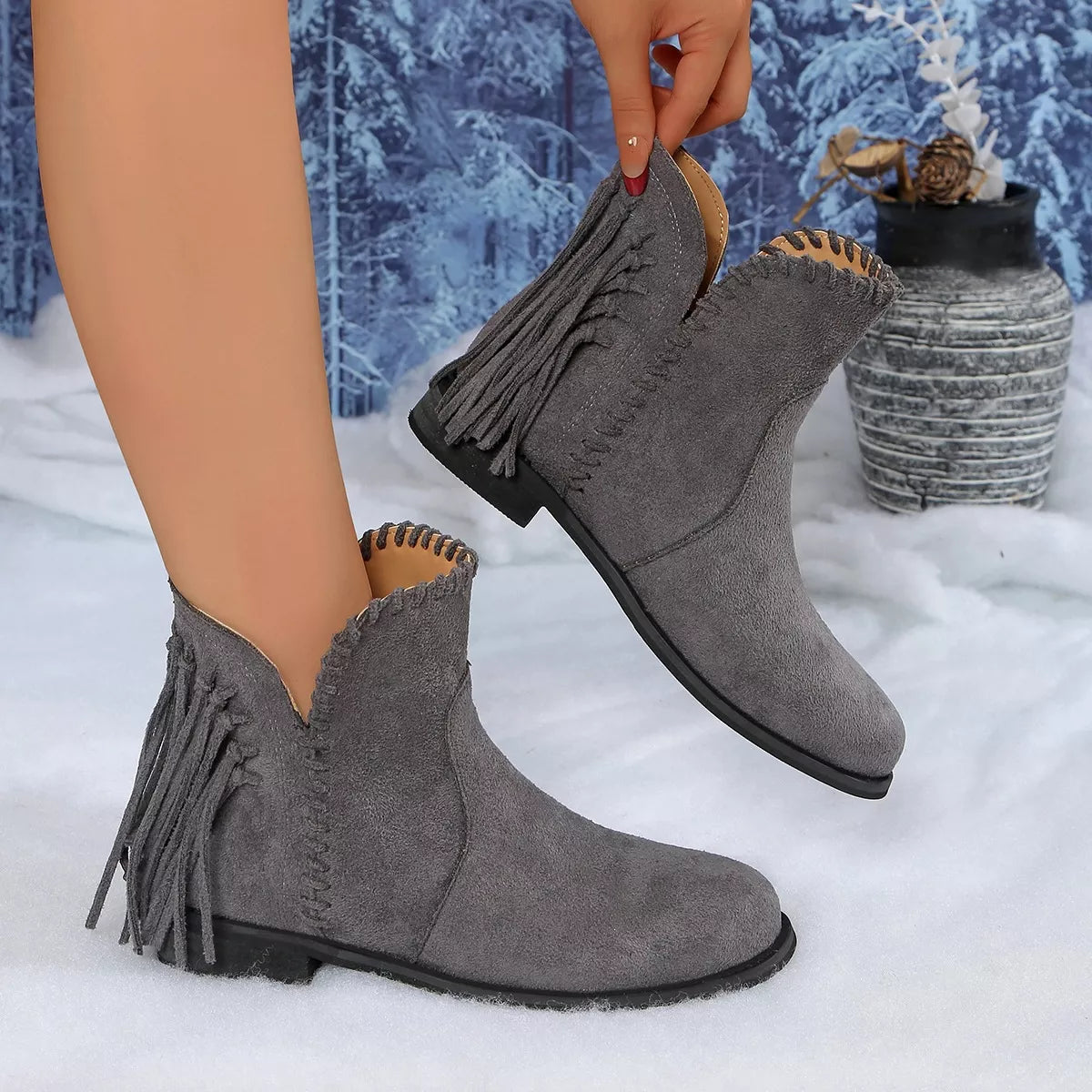 Modern Finesse Meridian Fringe Point-Toe Ankle Boots - product view 10