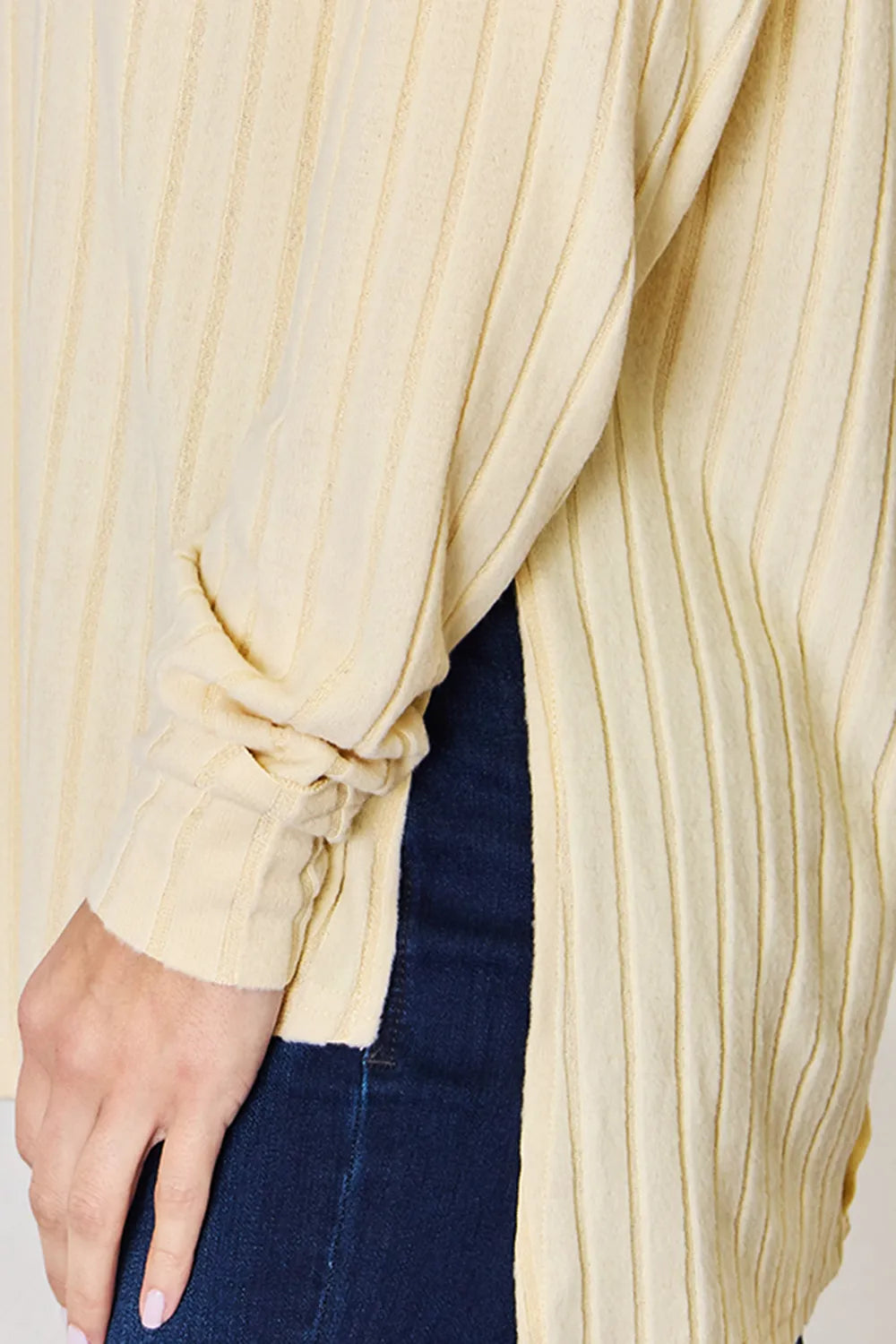 Basic Bae Sienna Ribbed Round Neck Slit T-Shirt