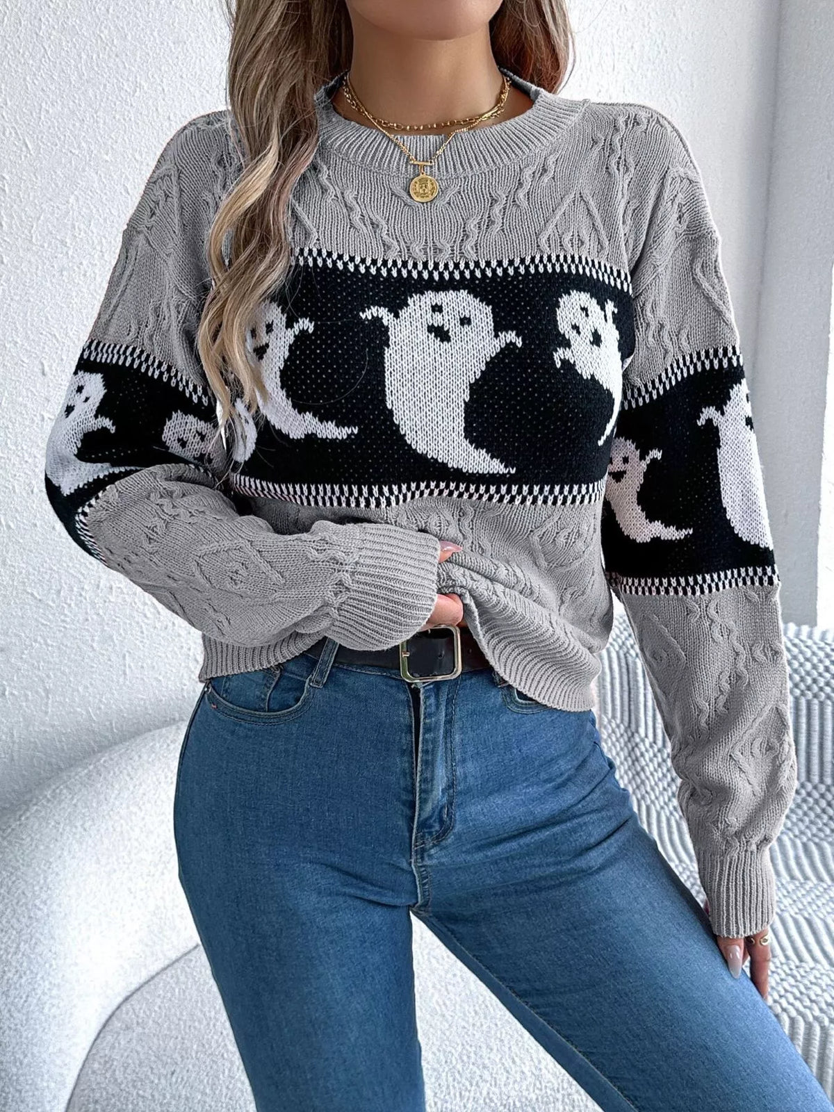 Modern Finesse Ghost Cable-Knit Sweater product image