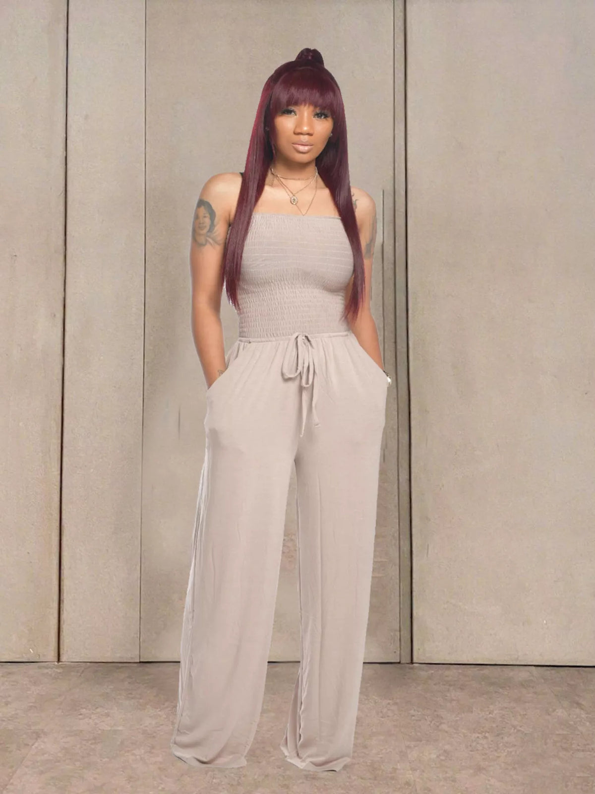 Modern Finesse Quinn Strapless Smocked Wide-Leg Jumpsuit