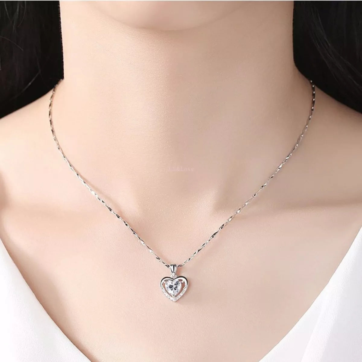HOF Celine 925 Sterling Silver Zircon Heart Necklace