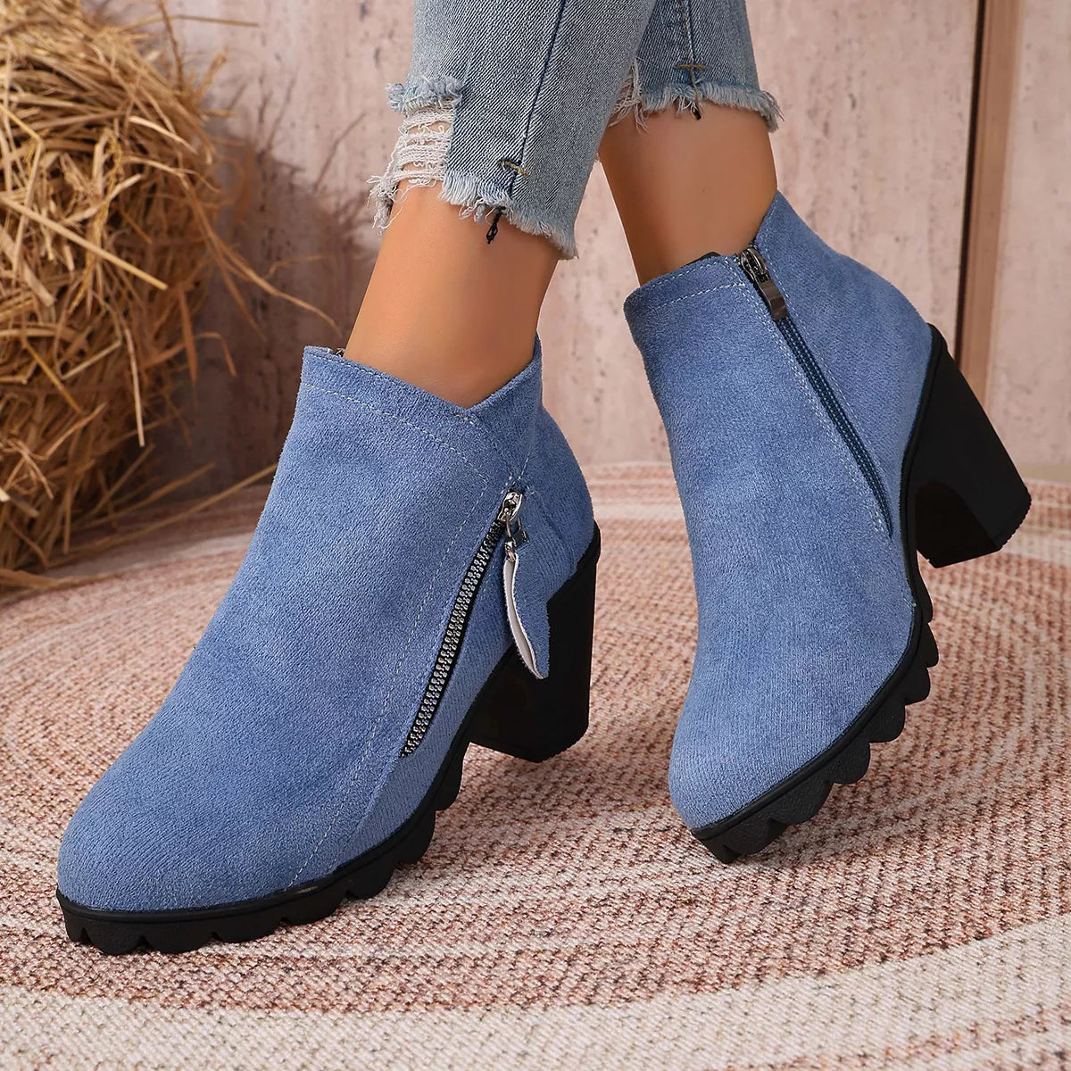 Modern Finesse Hazel Round-Toe Block Heels Boots