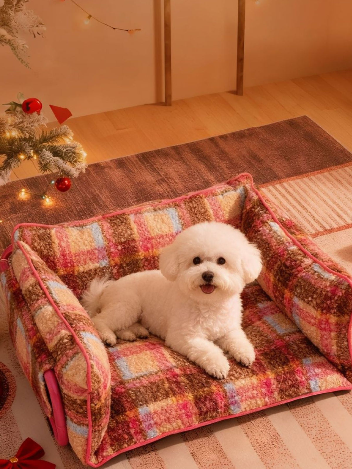 HOF Arden Plaid Pattern Plush Sofa Pet Bed