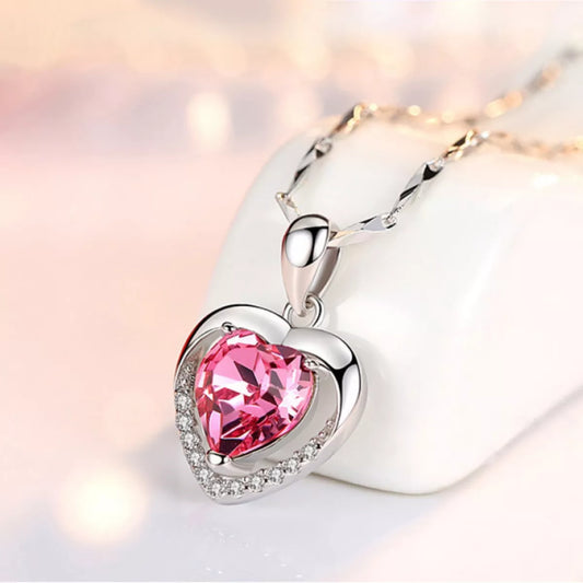 HOF Celine 925 Sterling Silver Zircon Heart Necklace