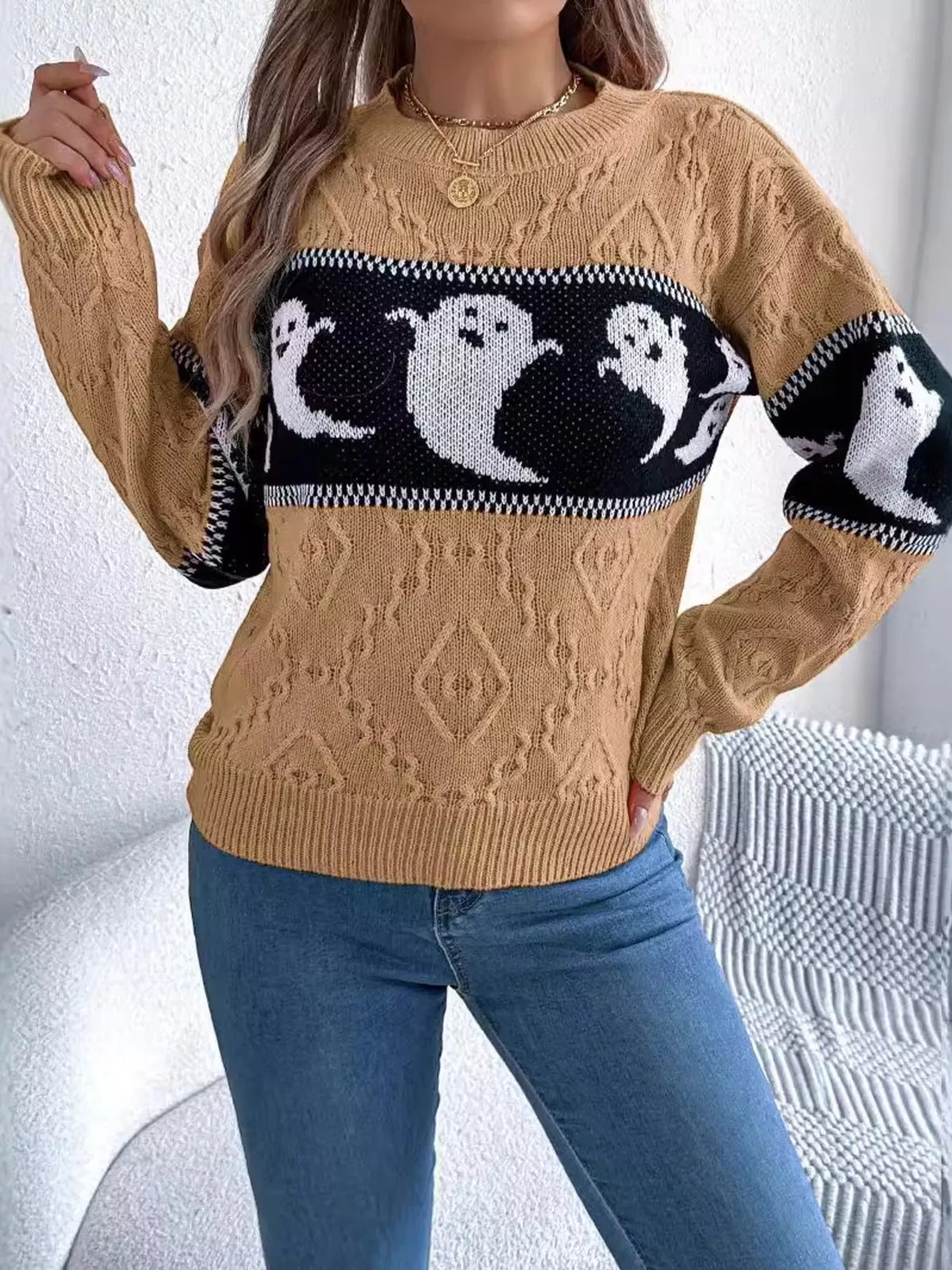Modern Finesse Ghost Cable-Knit Sweater product image