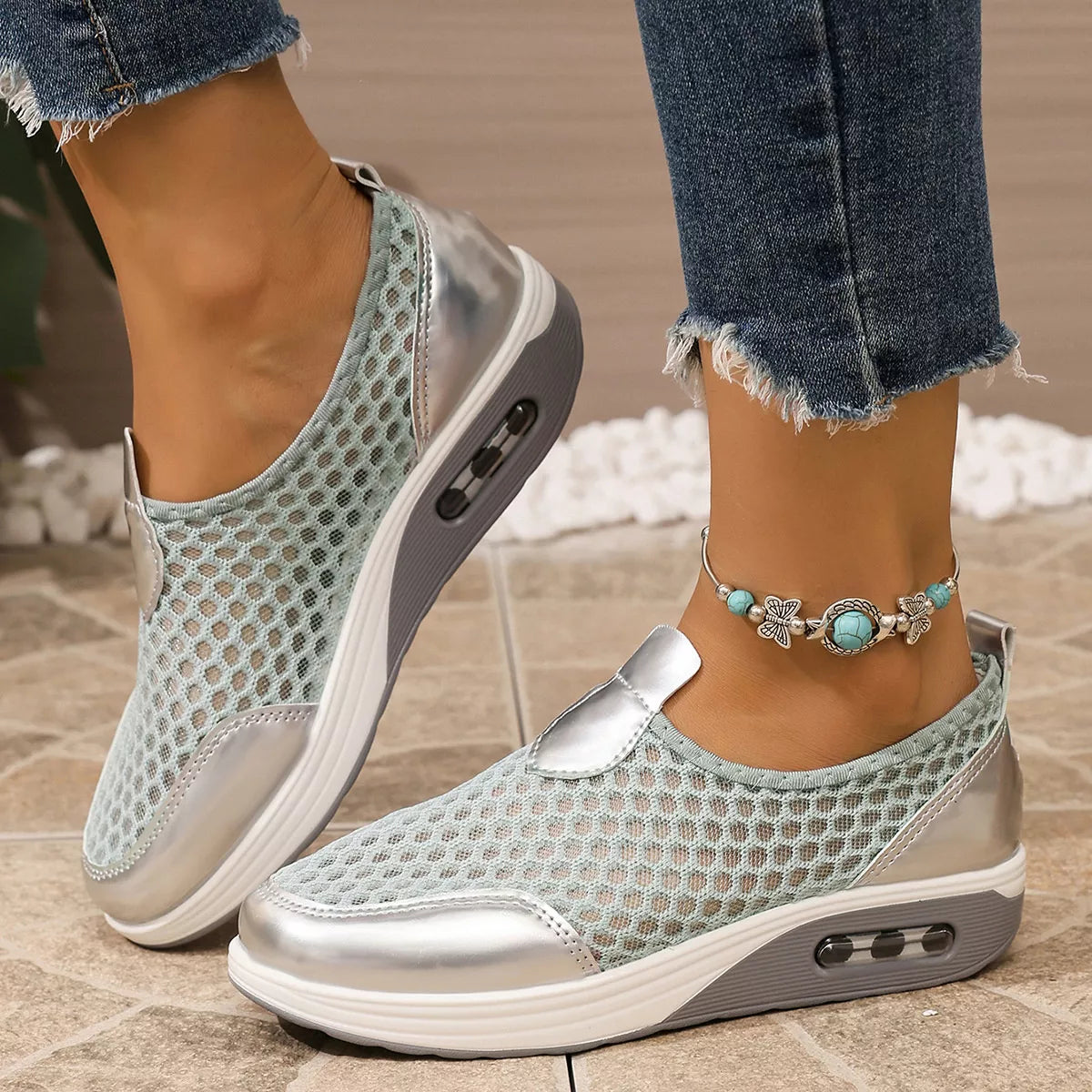 Modern Finesse Sienna Breathable Mesh Wedge Slip-Ons