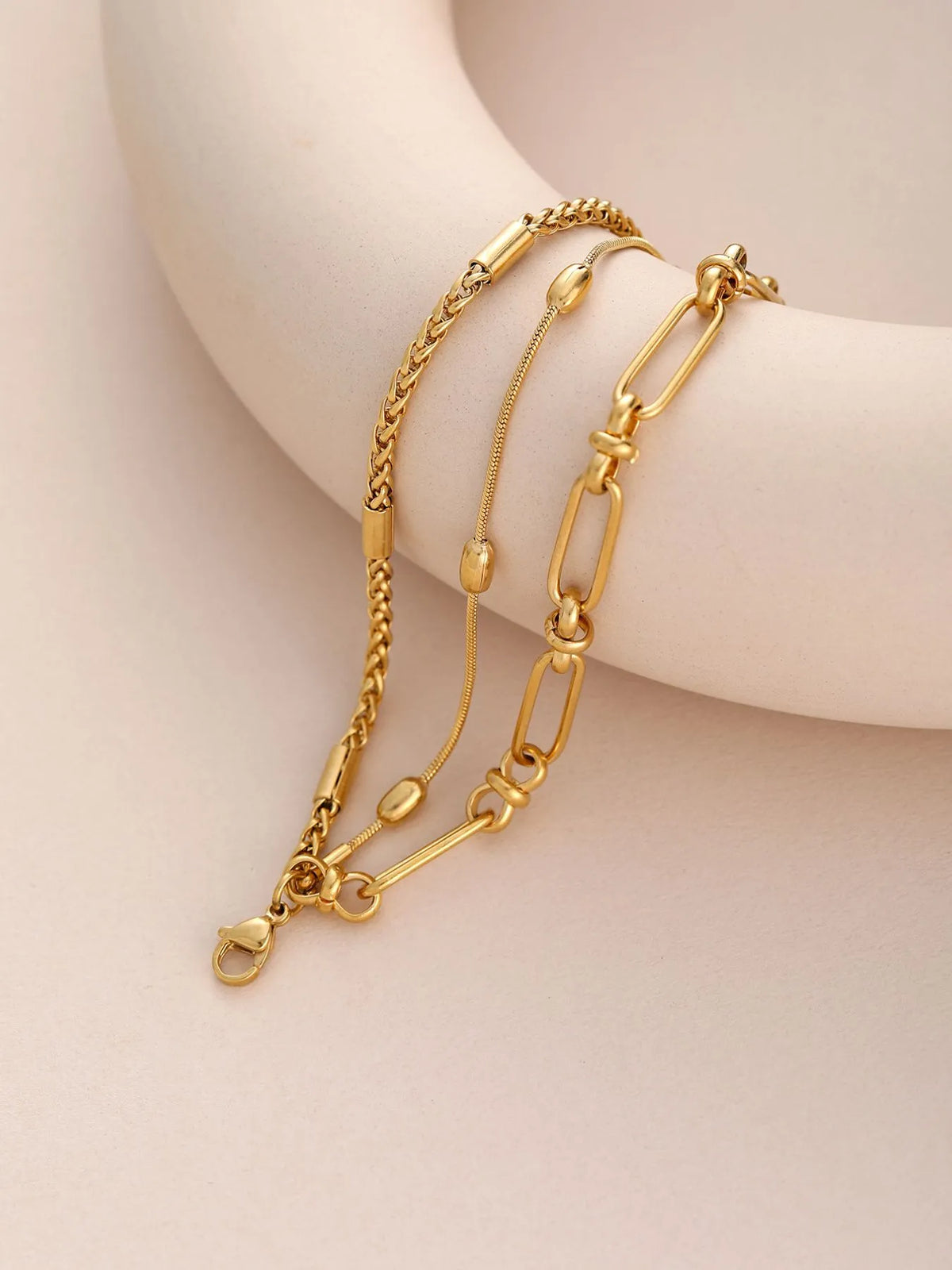 HOF Celine 18K Gold-Plated Layered Chain Necklace and Bracelet Jewelry Set