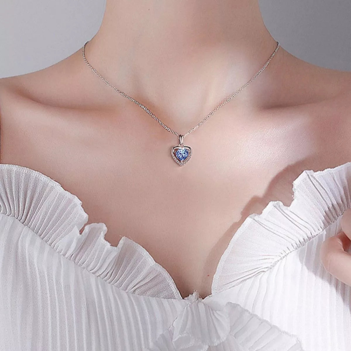 HOF Celine 925 Sterling Silver Zircon Heart Necklace