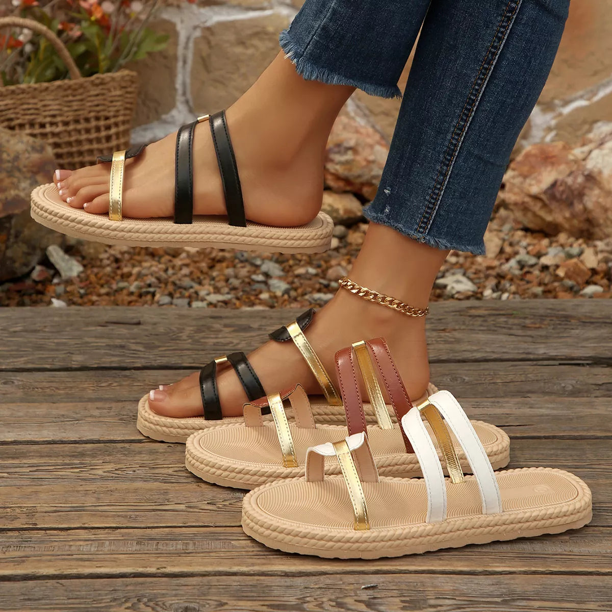 Modern Finesse Flora Open-Toe Flat Sandals