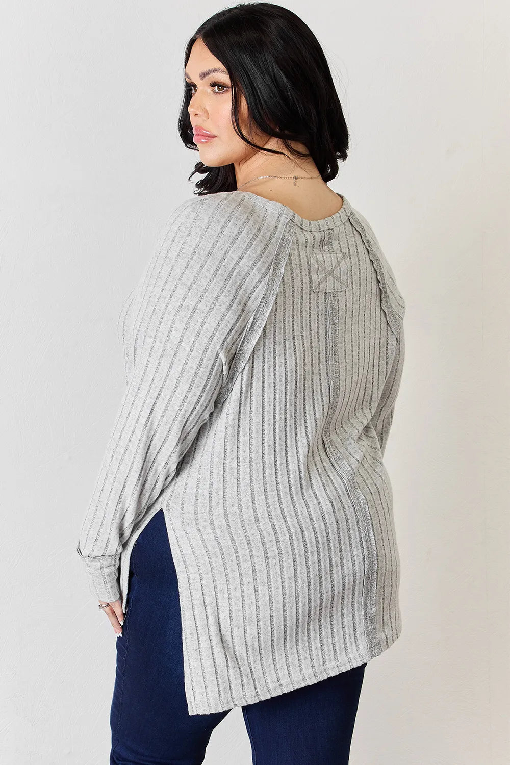 Basic Bae Sienna Ribbed Round Neck Slit T-Shirt