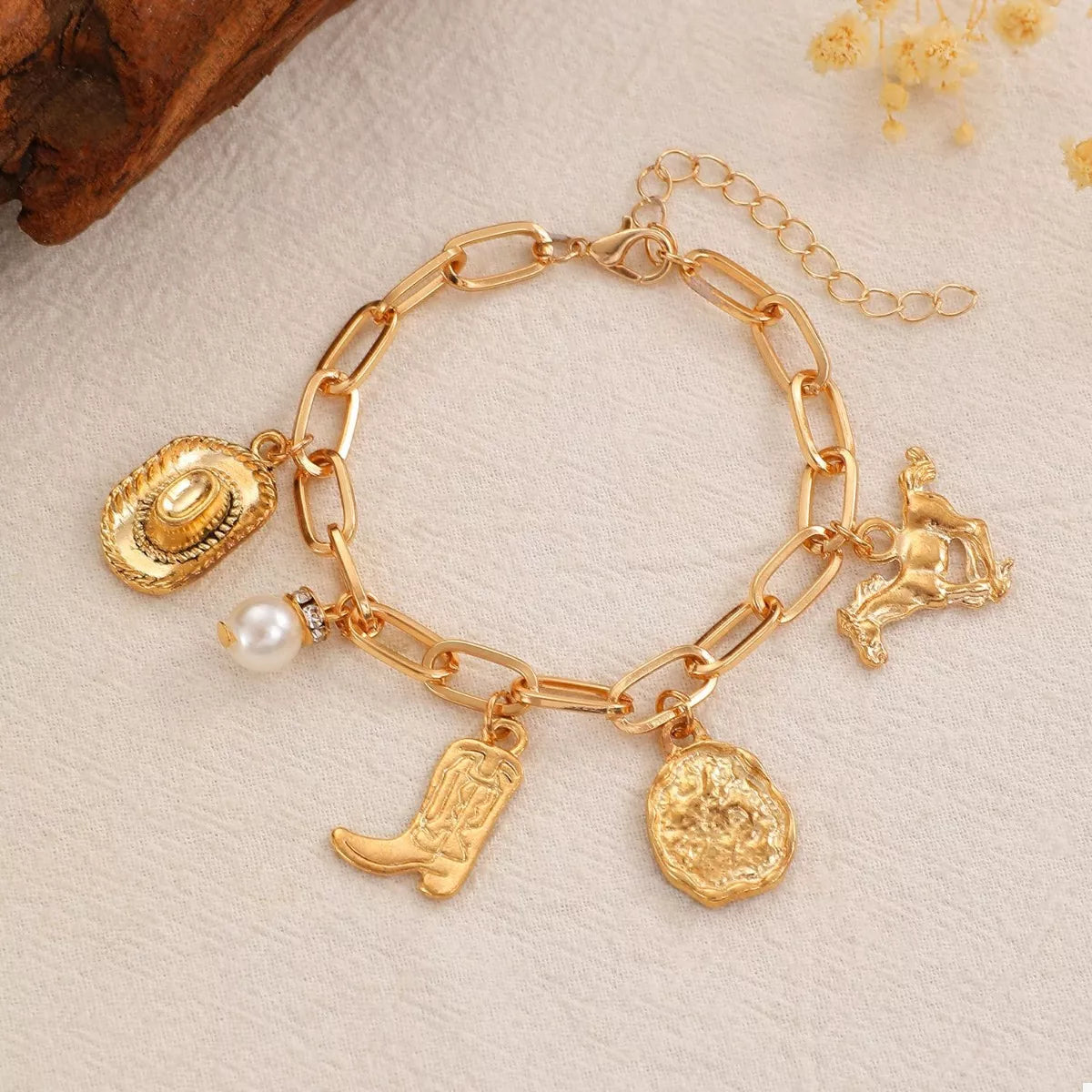 HOF Elara 18K Gold-Plated Charm Necklace and Bracelet Jewelry Set