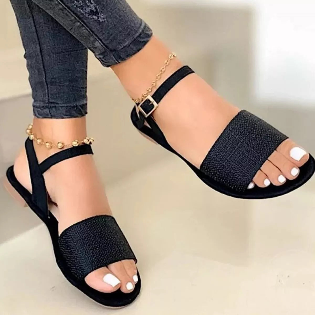 Modern Finesse Talia Open-Toe Ankle-Strap Flat Sandals