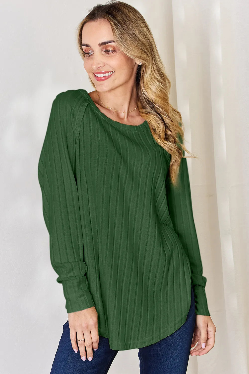 Basic Bae Sienna Ribbed Round Neck Slit T-Shirt