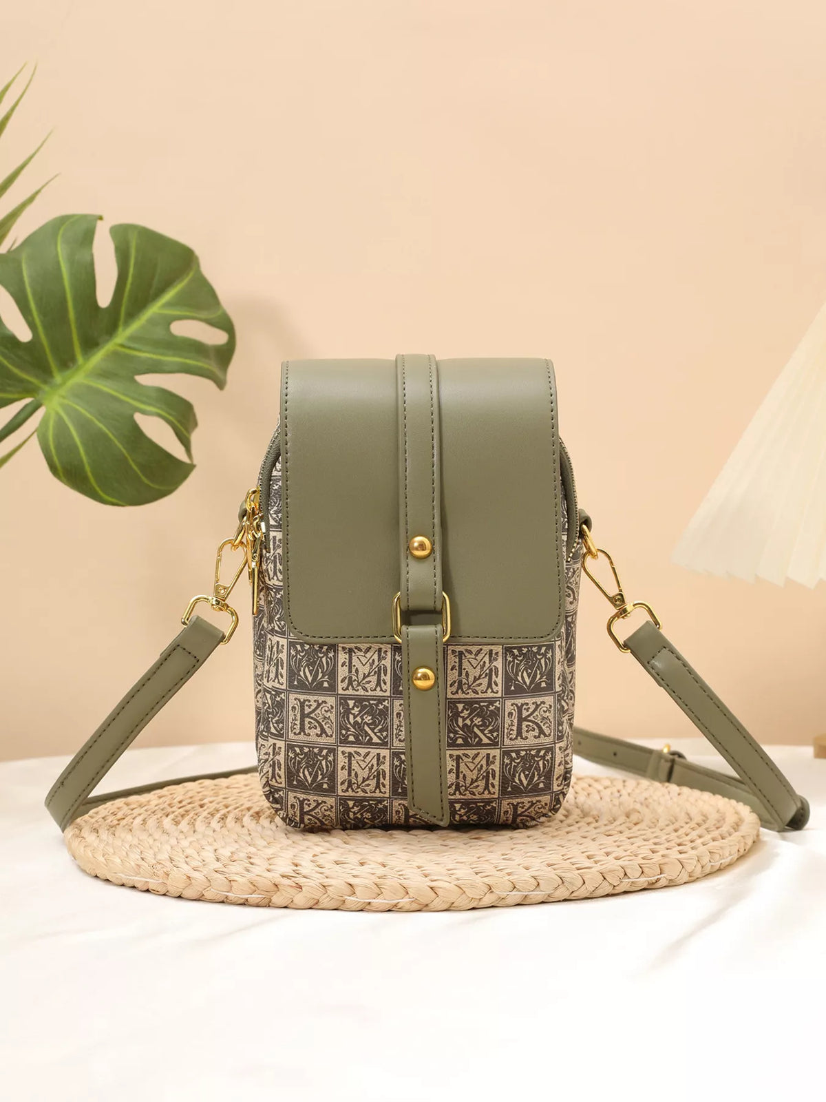 Modern Finesse Matcha Print PU Leather Crossbody Bag