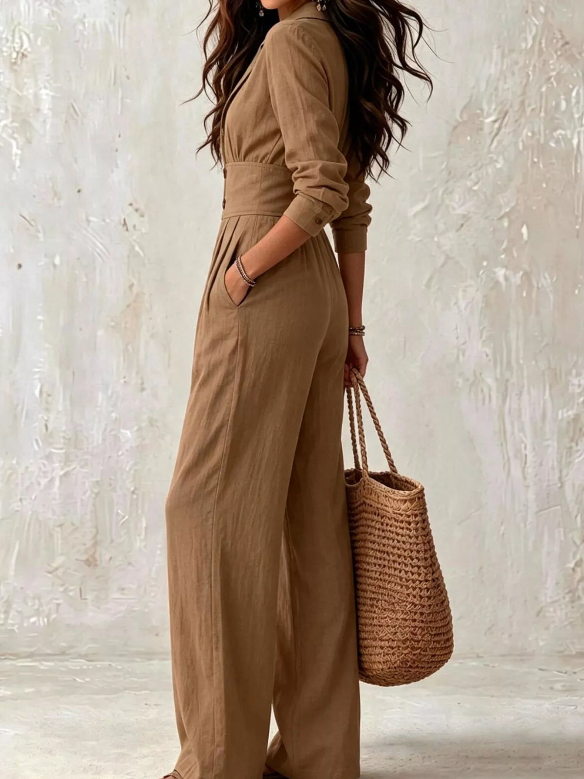 Modern Finesse Arden Lapel Collar Button Front Wide-Leg Jumpsuit
