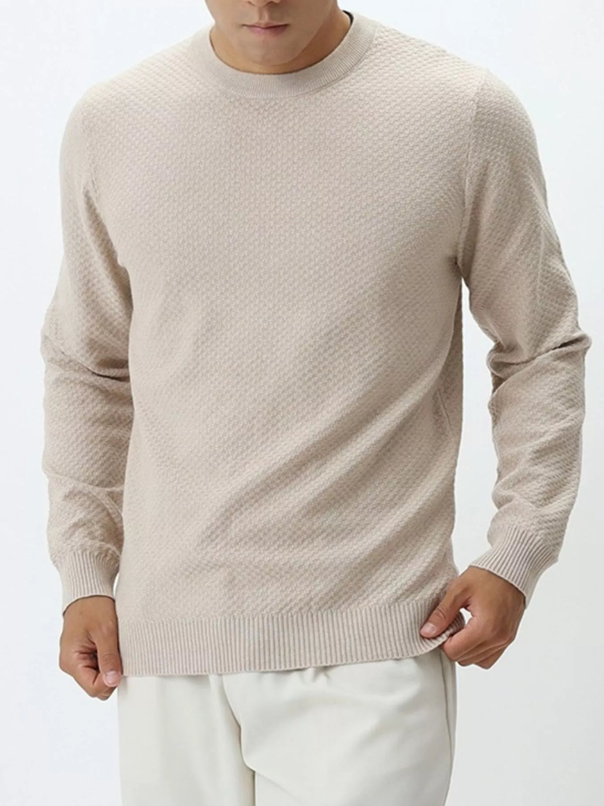 Modern Finesse Atlas Men's Textured Crew Neck Sweater — Extended Sizes