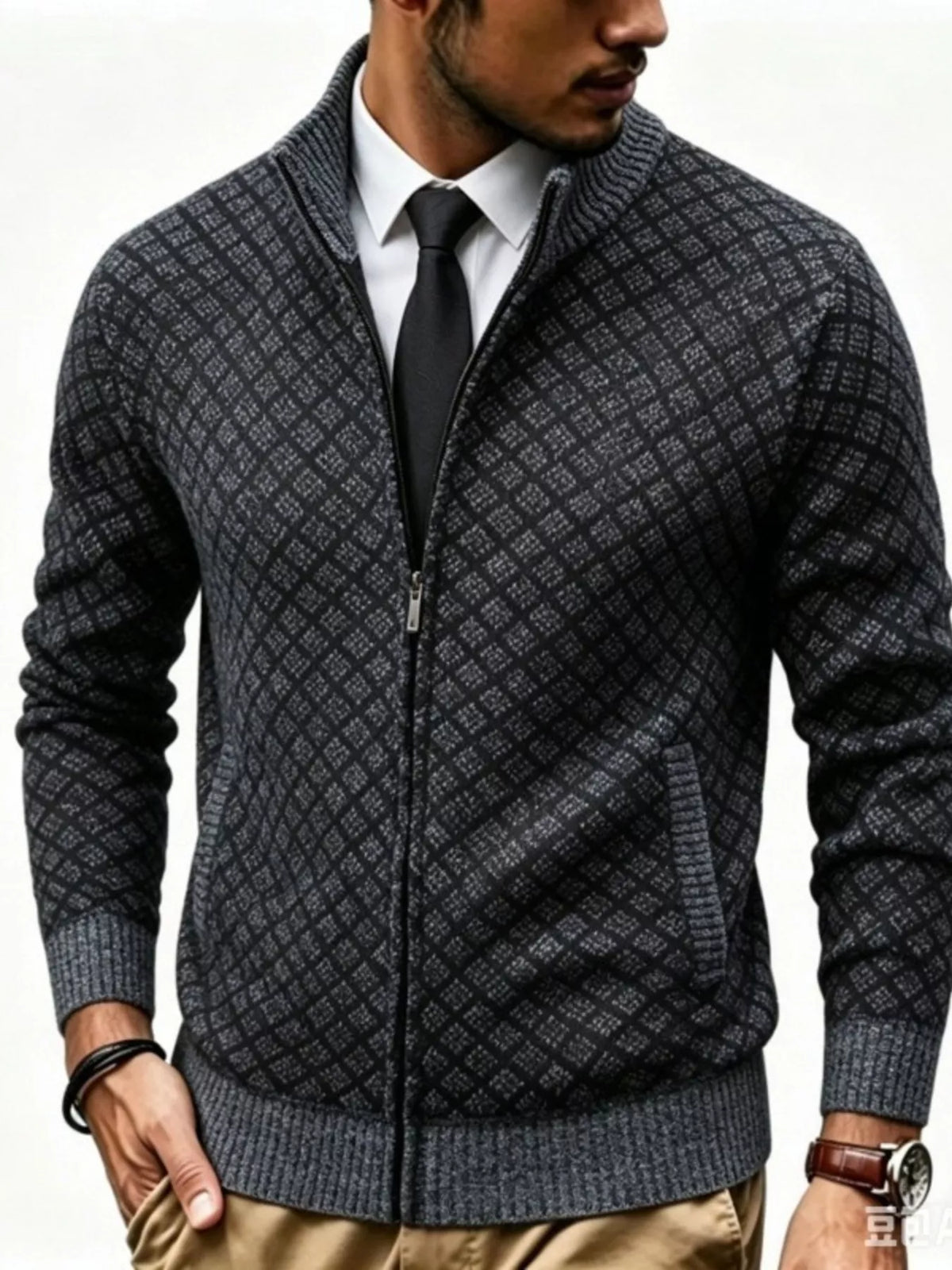Geo Line Full-Zip Cardigan - Men's Plus Size