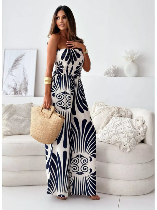Modern Finesse Selene Printed Strapless Wide-Leg Jumpsuit