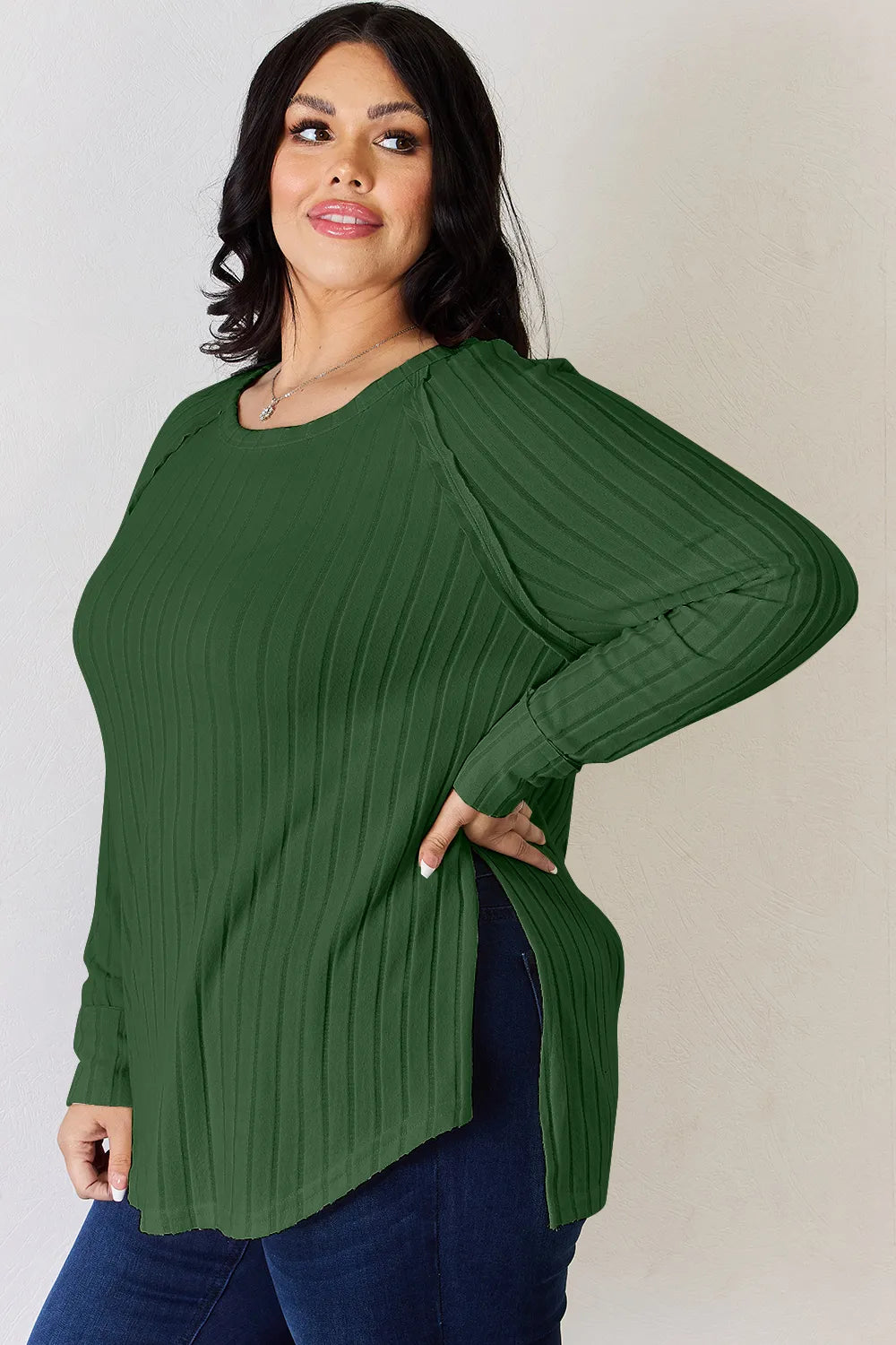 Basic Bae Sienna Ribbed Round Neck Slit T-Shirt