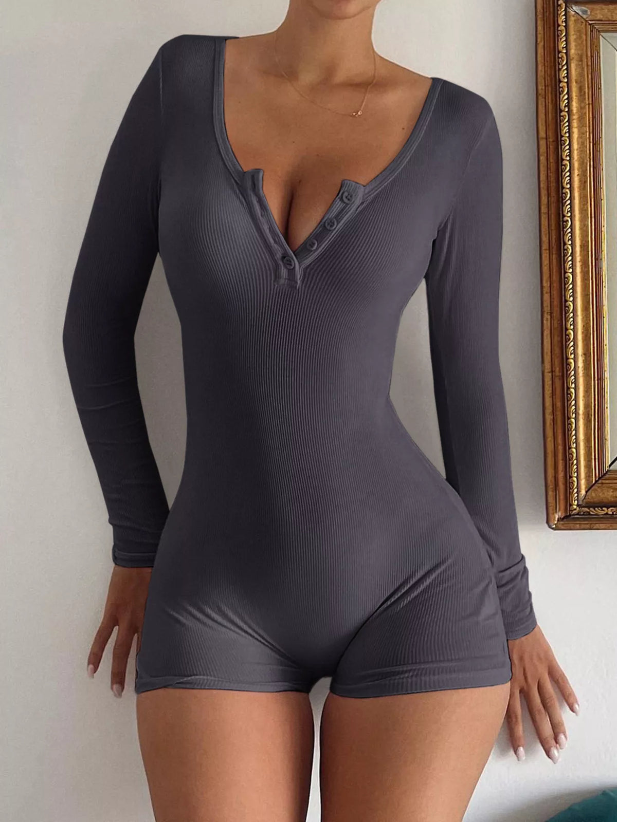 Modern Finesse Lyra Ribbed Knit Long Sleeve Romper